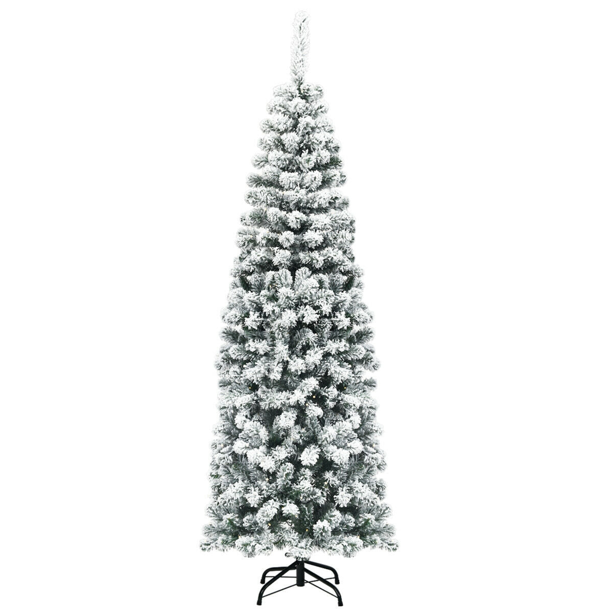 6 Feet Unlit Hinged Snow Flocked Artificial Pencil Christmas Tree with 500 Branch Tip 2