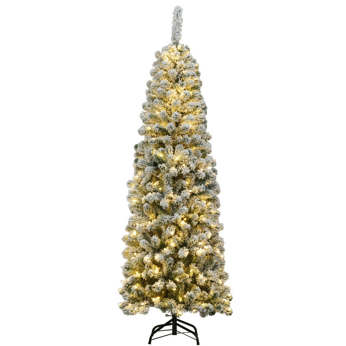 6 Feet Pre-lit Snow Flocked Artificial Pencil Christmas Tree with 250 LED Lights 3