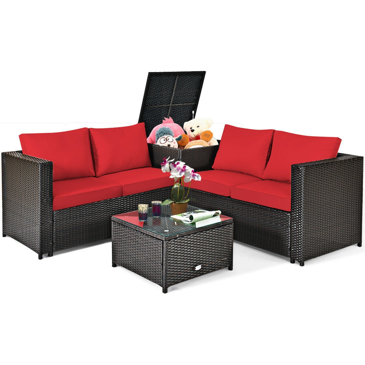 4 Pieces Outdoor Patio Rattan Furniture Set with 4