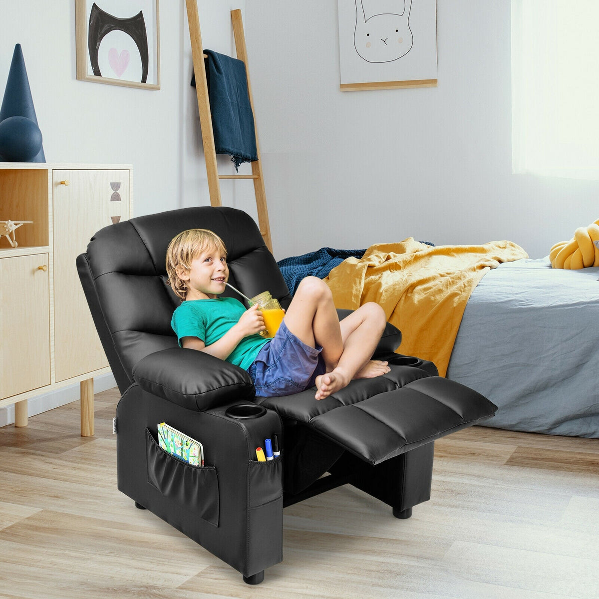 Kids Recliner Chair with Cup Holder and Footrest for Children 1