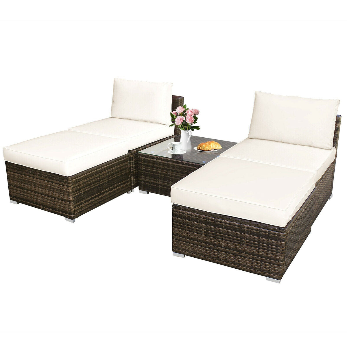 5 Pieces Patio Rattan Furniture Set with Cushioned Armless Sofa 11