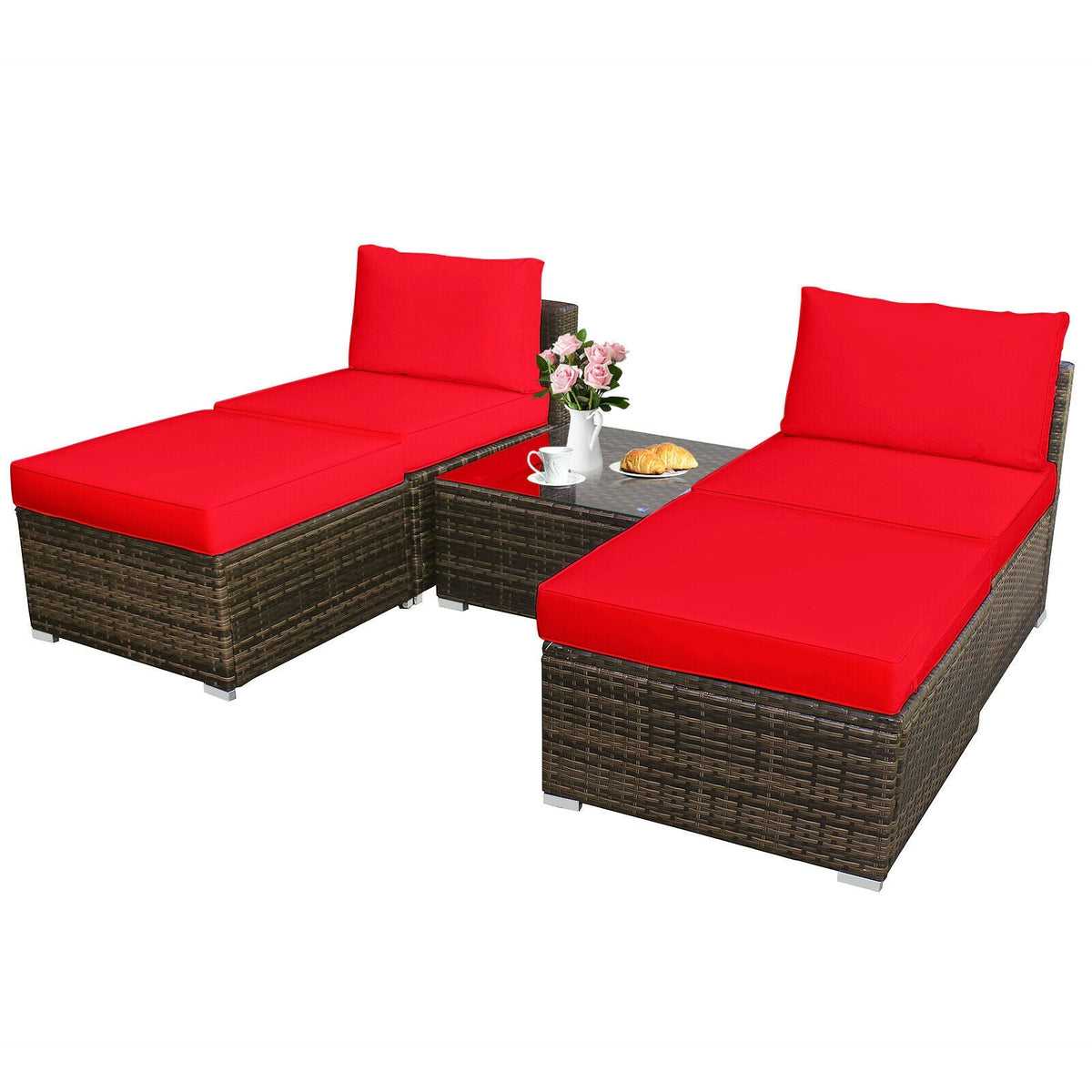 5 Pieces Patio Rattan Furniture Set with Cushioned Armless Sofa 12