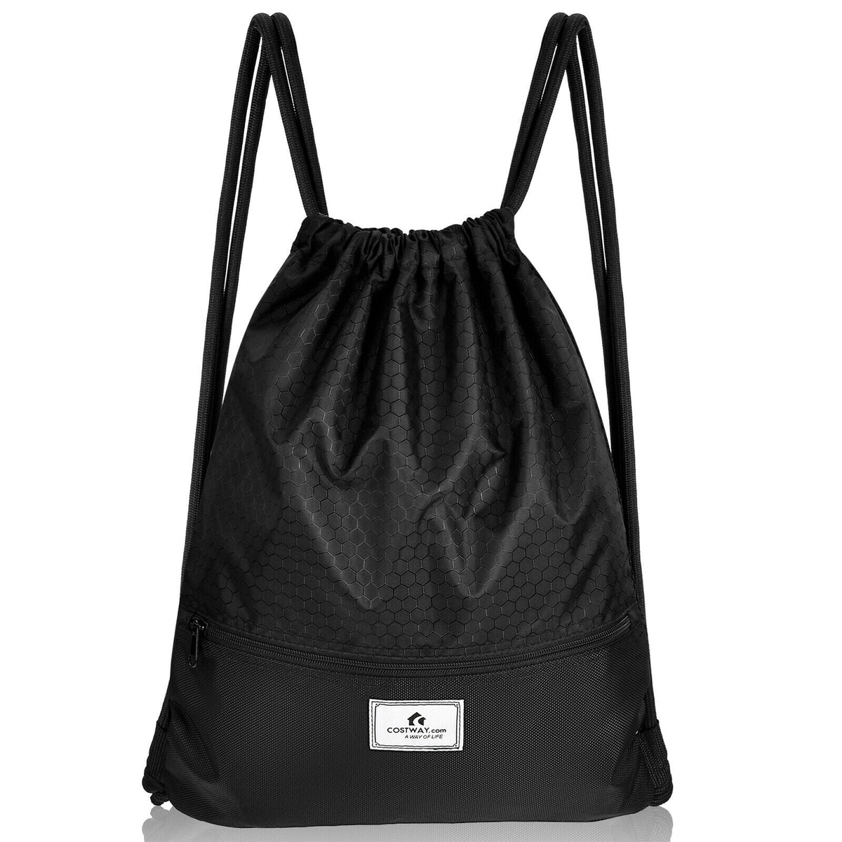Drawstring Backpack String Bag Foldable Sports Sack with Zipper Pocket-Green 8