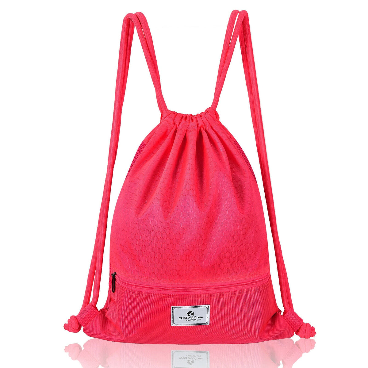 Drawstring Backpack String Bag Foldable Sports Sack with Zipper Pocket-Green 9