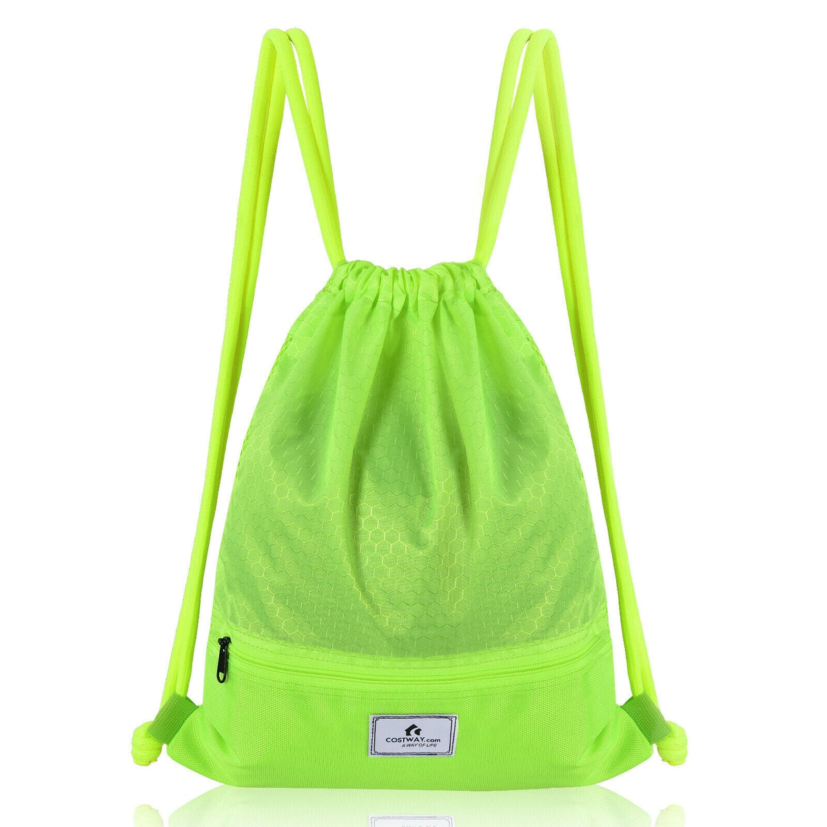 Drawstring Backpack String Bag Foldable Sports Sack with Zipper Pocket-Green 3