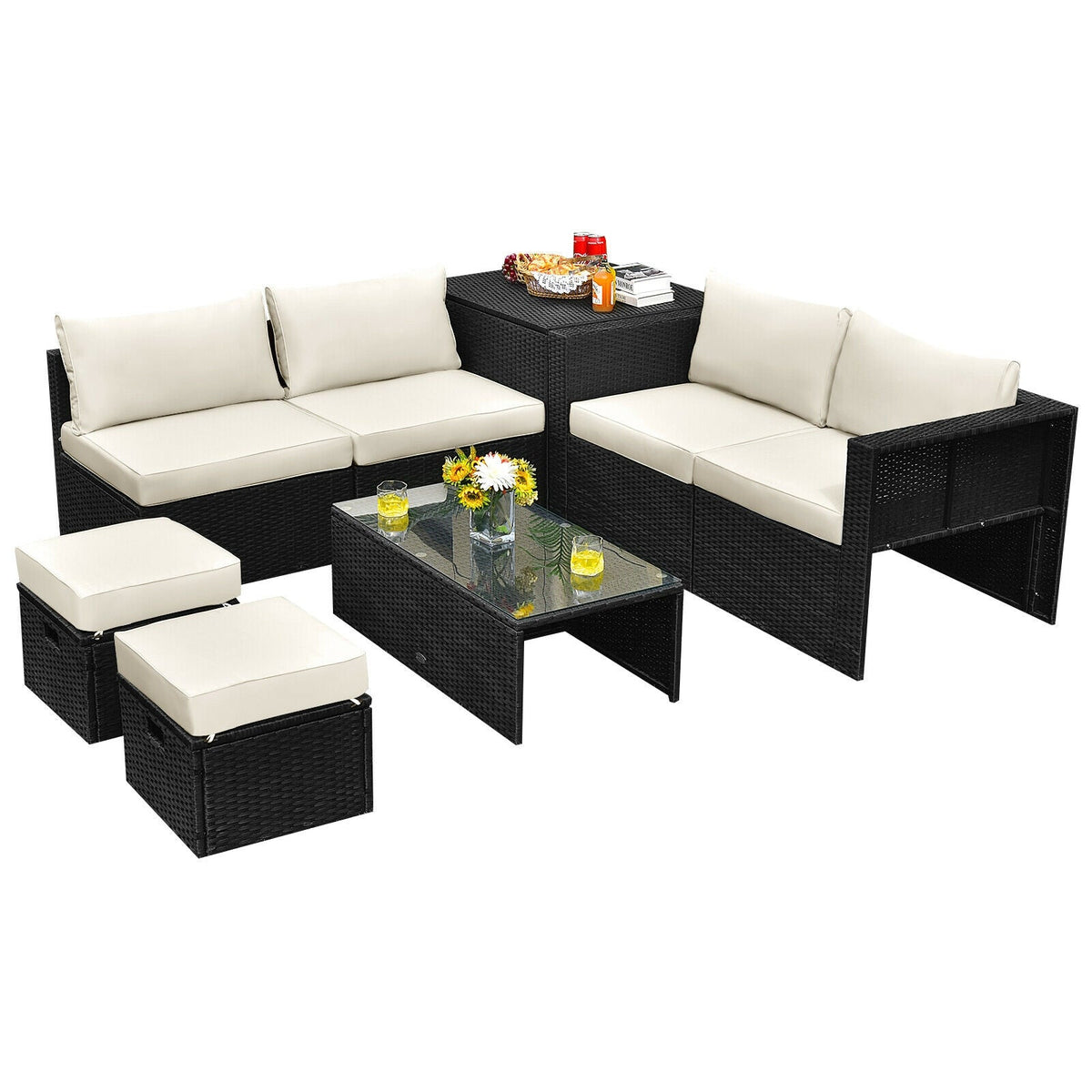 8 Pieces Patio Rattan Storage Table Furniture Set 10