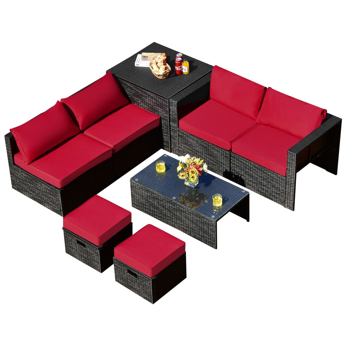 8 Pieces Patio Rattan Storage Table Furniture Set 13