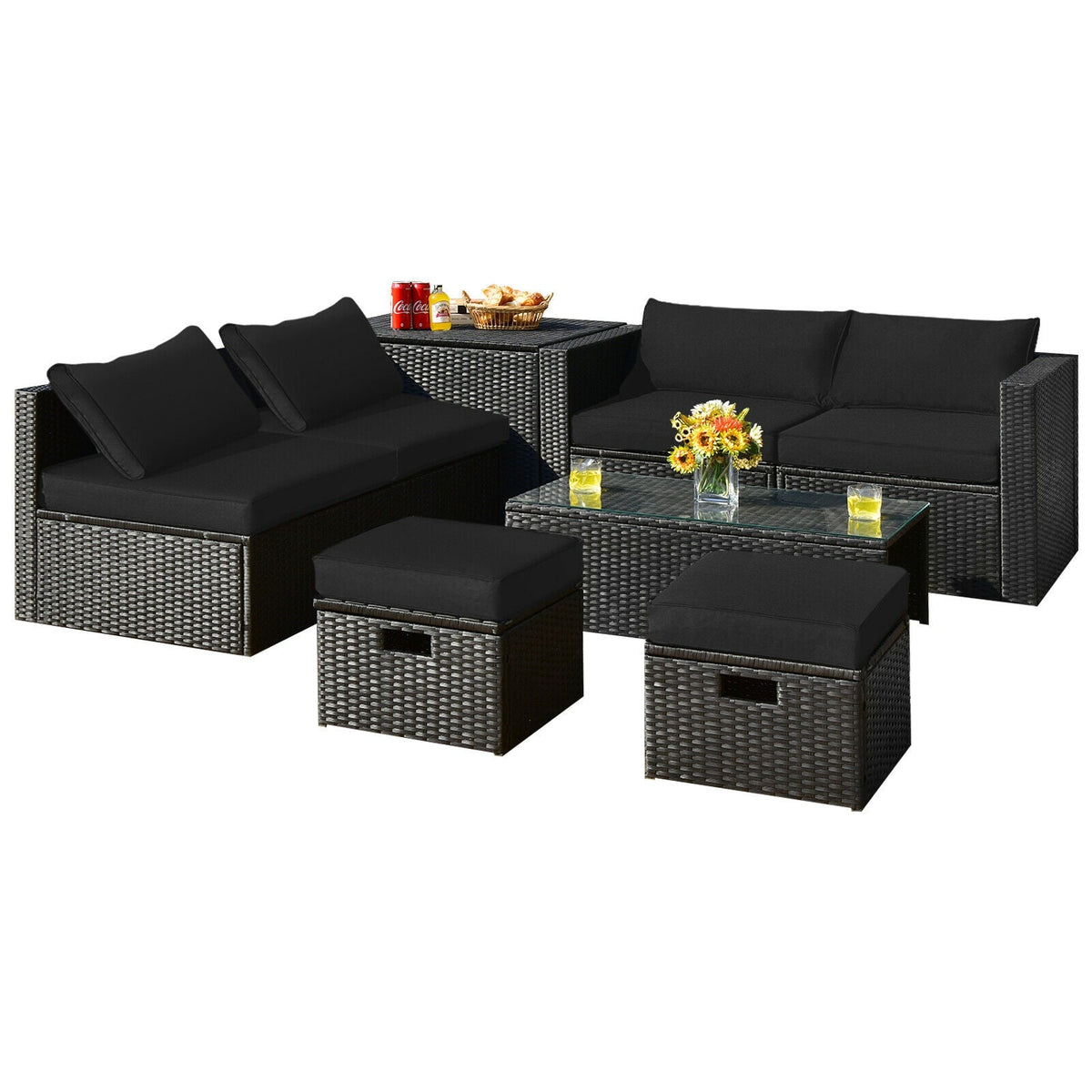 8 Pieces Patio Rattan Storage Table Furniture Set 4