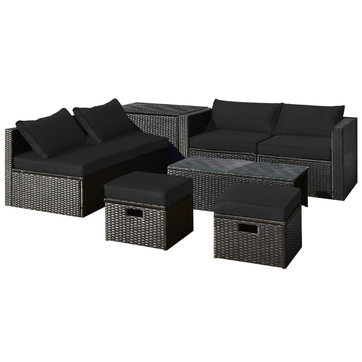 8 Pieces Patio Rattan Storage Table Furniture Set 1