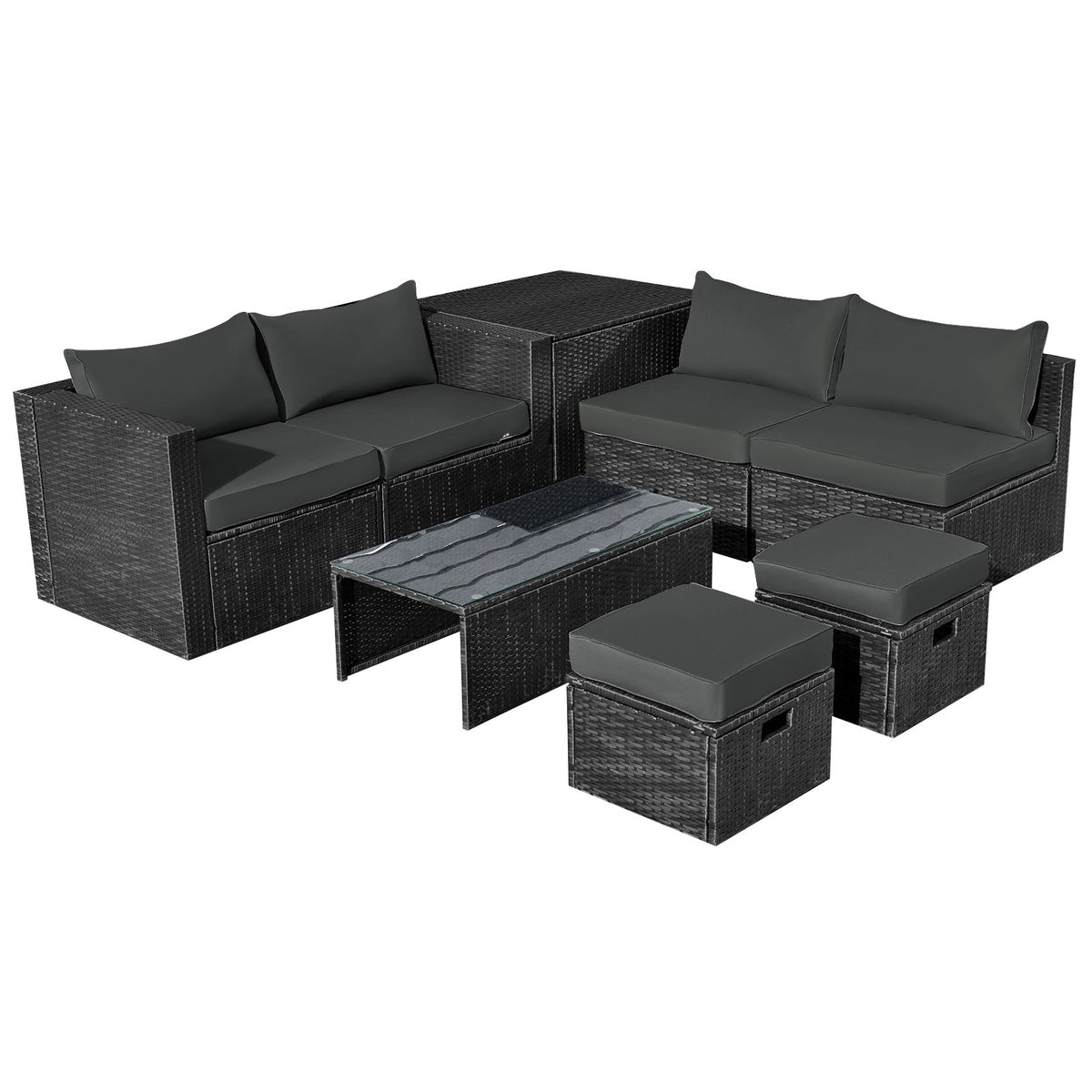 8 Pieces Patio Rattan Storage Table Furniture Set 11