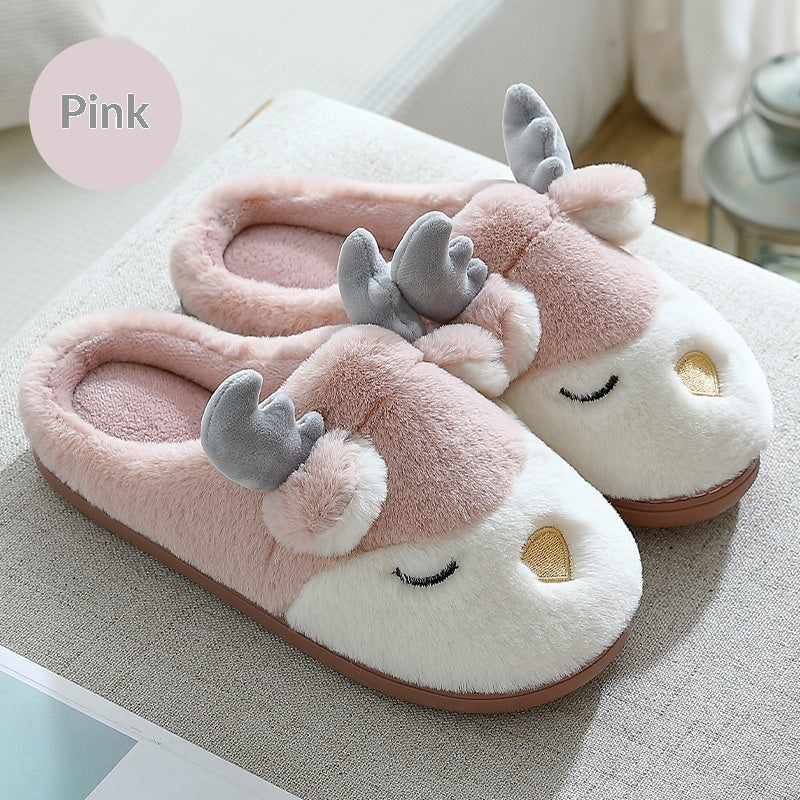 Women Winter Home Slippers Deer Elk Non-slip Soft Warm House Shoes Mens GIrs Indoor Bedroom Couples Floor Footwear Fuzzy House Slippers For Women Durable Furry Bedroom Slipper Lightweight And Non-Slip 12