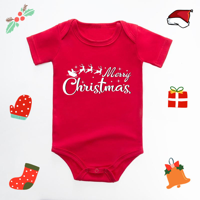 Christmas Deer English Letters Printed Red Triangle Rompers 5