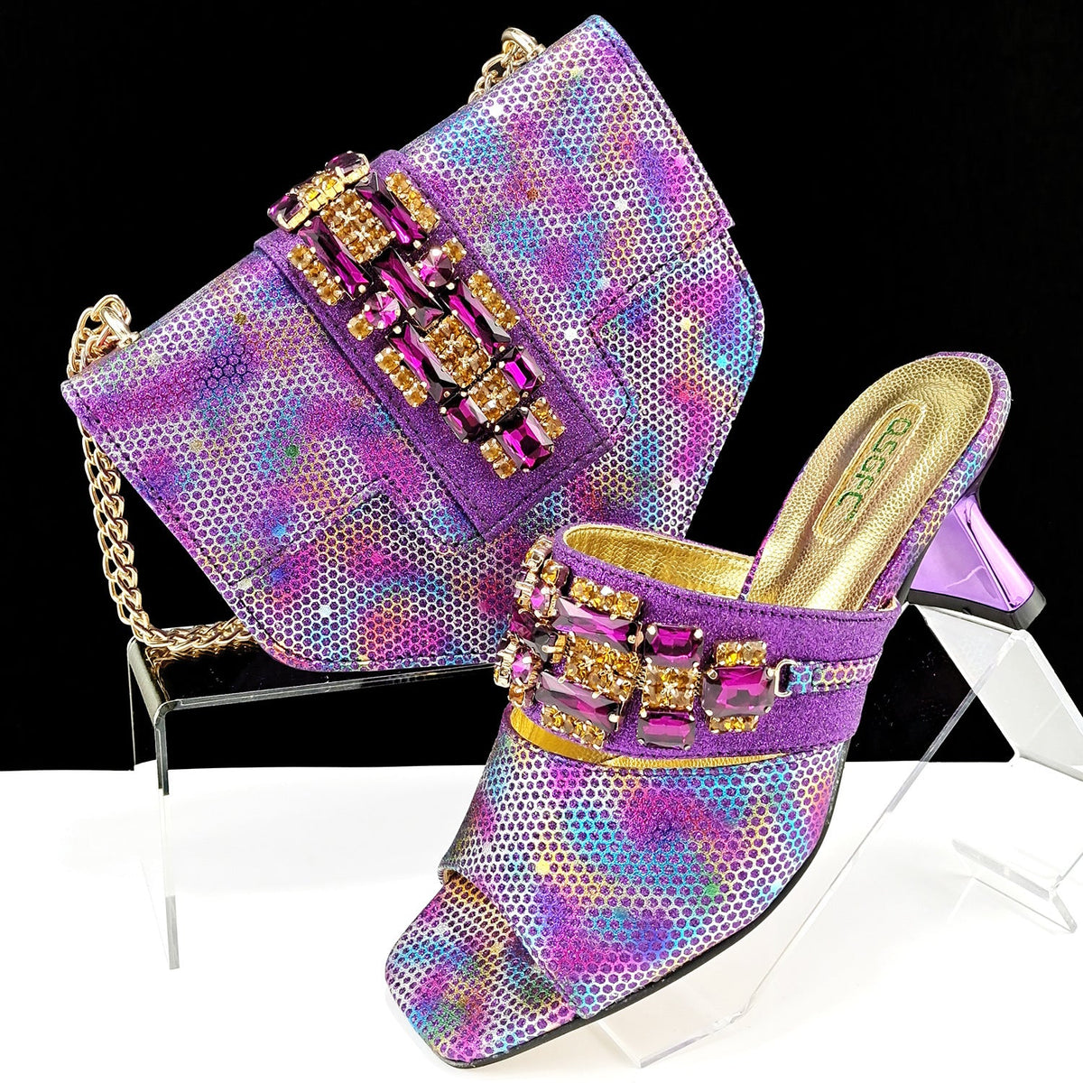 Women's Shoes And Bags Suit Camouflage Fabric Drill Buckle Decorative Casual High Heel Slippers 11