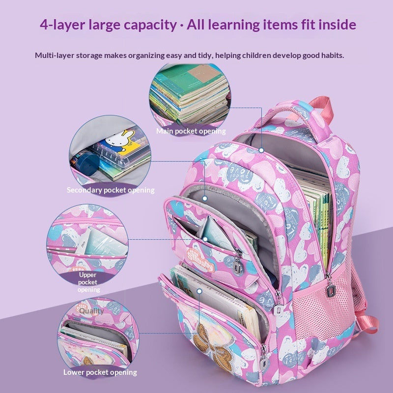 Spine-Protecting Load-Reducing Cartoon Cat Childrens School Bag 4