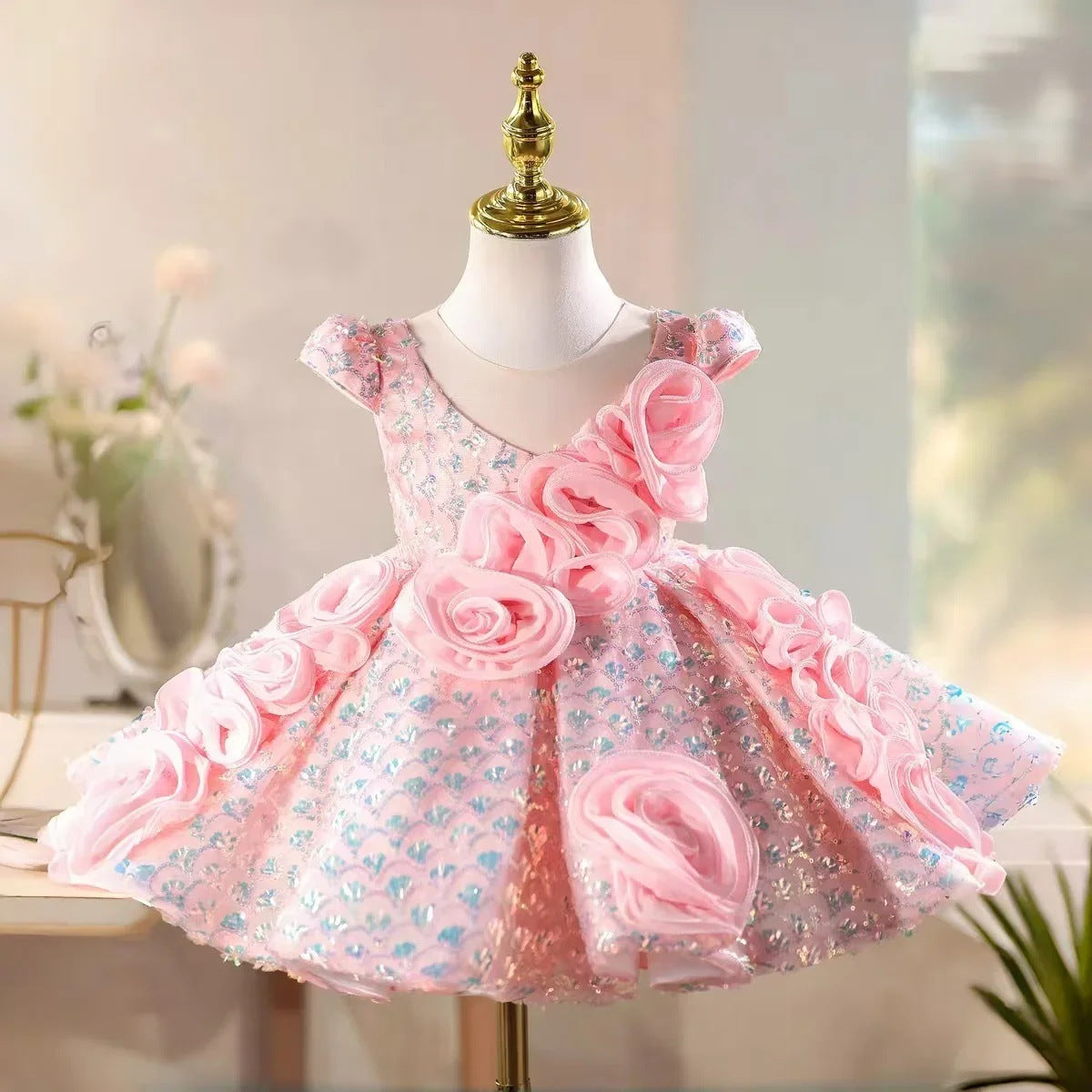 Floral-design Sweet And Stylish Childrens Dress 1