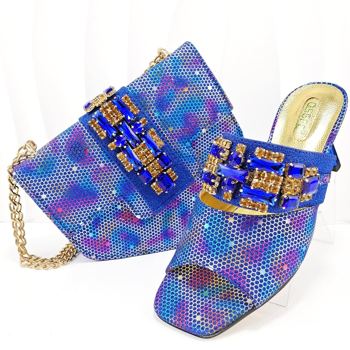 Women's Shoes And Bags Suit Camouflage Fabric Drill Buckle Decorative Casual High Heel Slippers 5