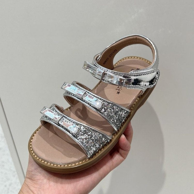 New Sequined Princess Style Children's And Girls' Versatile Sandals With Butterfly Bow Soft Sole Summer Sandals And Open Toe Sandals 5