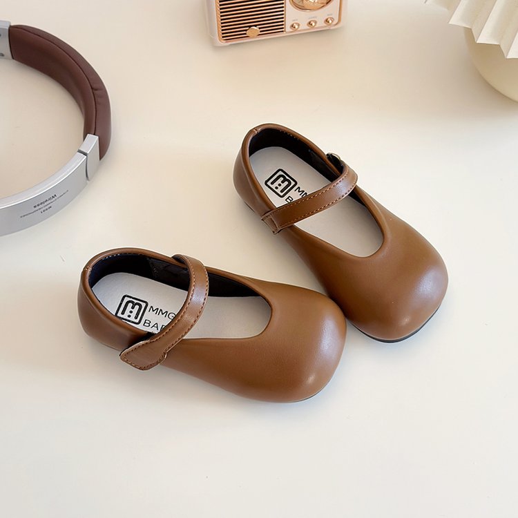 Children's Round Toe Small Leather Shoes, College Style Girls' Middle School, Children's Princess Shoes, Girls' Velcro Single Shoes 5
