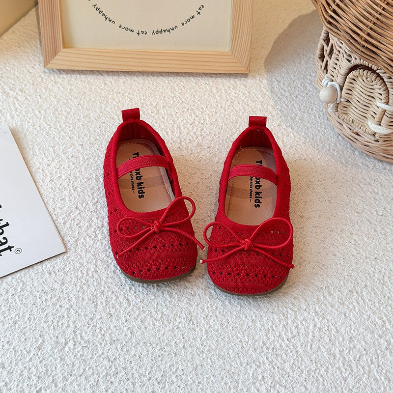 Girls' Baotou Sandals, Children's Bow Princess Single Shoes, Girls' Baby Breathable Knitted Shoes 4