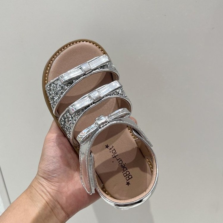 New Sequined Princess Style Children's And Girls' Versatile Sandals With Butterfly Bow Soft Sole Summer Sandals And Open Toe Sandals 1