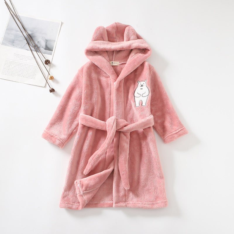 Flannel Bathrobe Boys' Home Wear With Hood 4