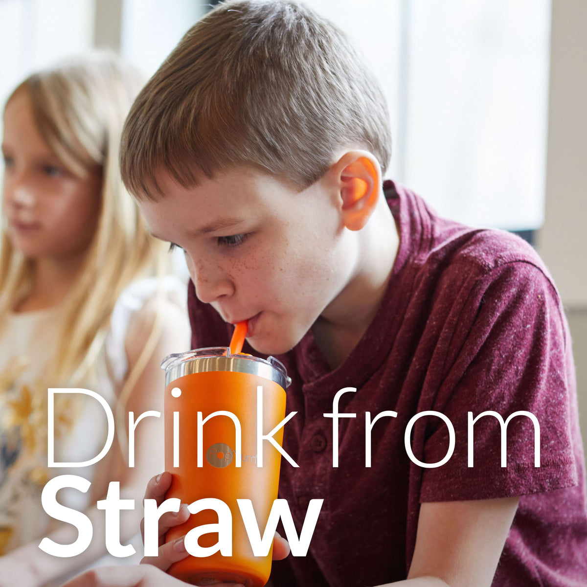 PopYum 13oz Insulated Stainless Steel Kids’ Cups with Lid and Straw, 2-Pack, Orange & Blue, stackable, sippy, baby, child, toddler, tumbler 2