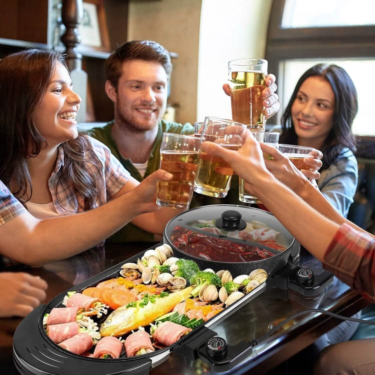 2-in-1 Electric Hot Pot with Bbq Grill Cooker 2200W 11