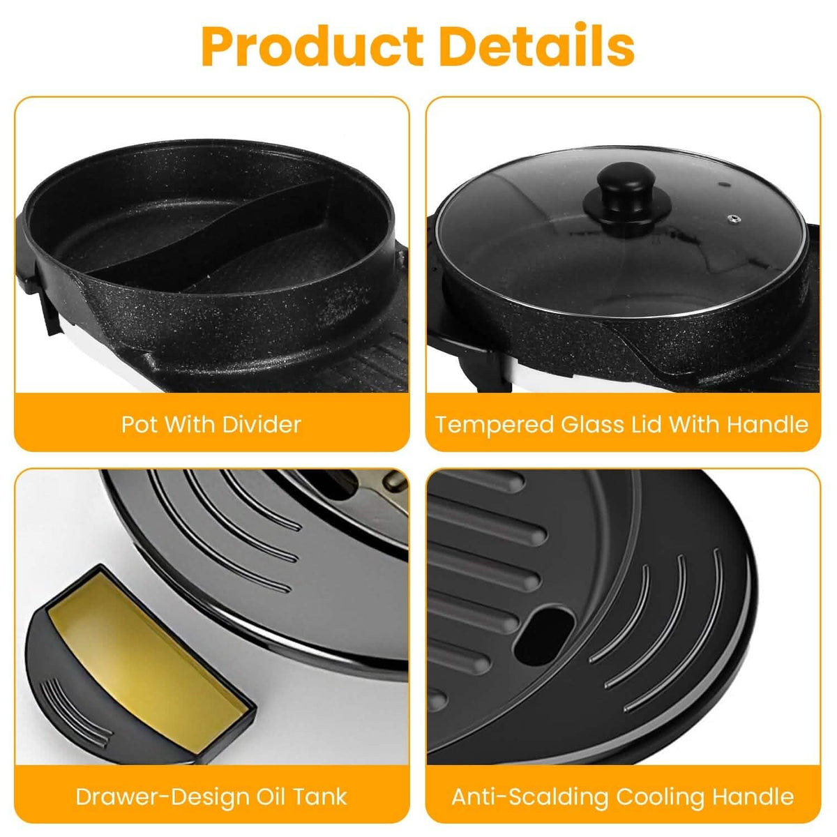 2-in-1 Electric Hot Pot with Bbq Grill Cooker 2200W 5