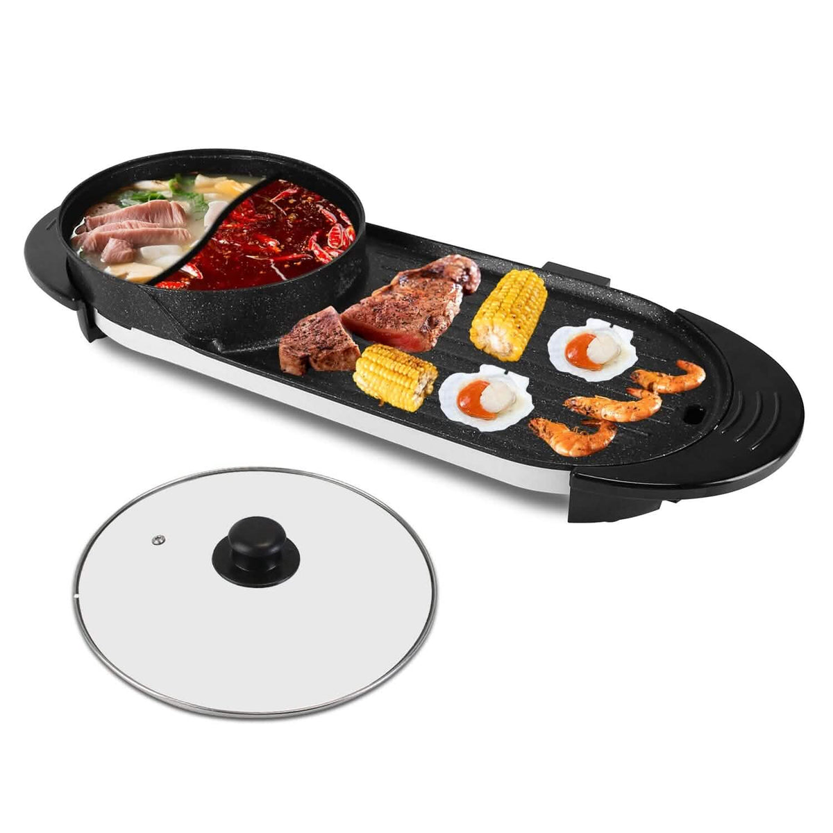2-in-1 Electric Hot Pot with Bbq Grill Cooker 2200W 1