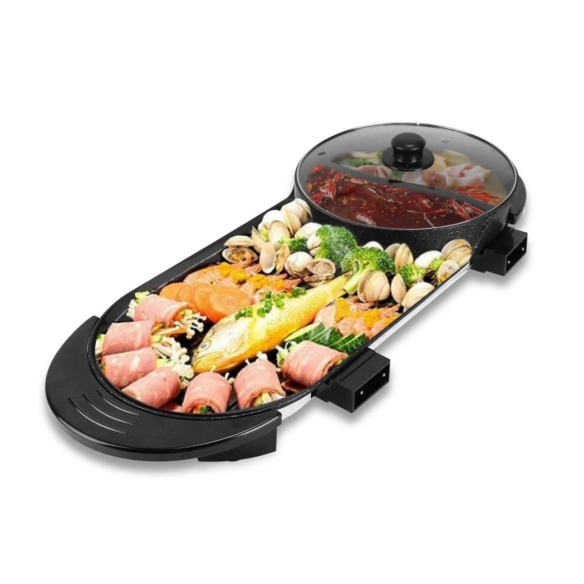 2-in-1 Electric Hot Pot with Bbq Grill Cooker 2200W 3