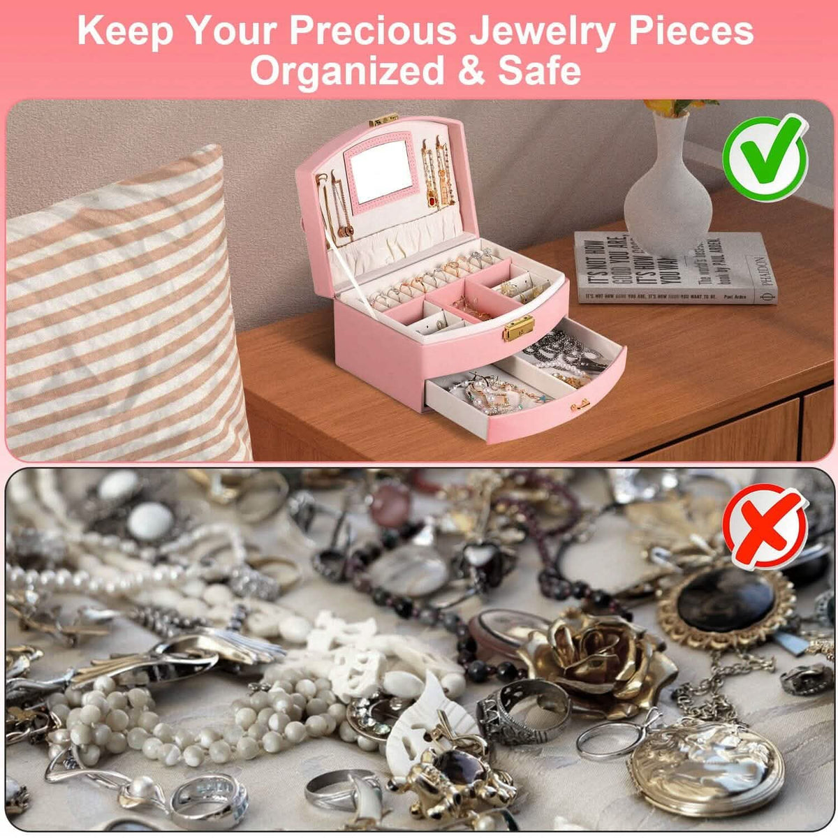 2-Layer Lockable Leather Jewelry Box 12