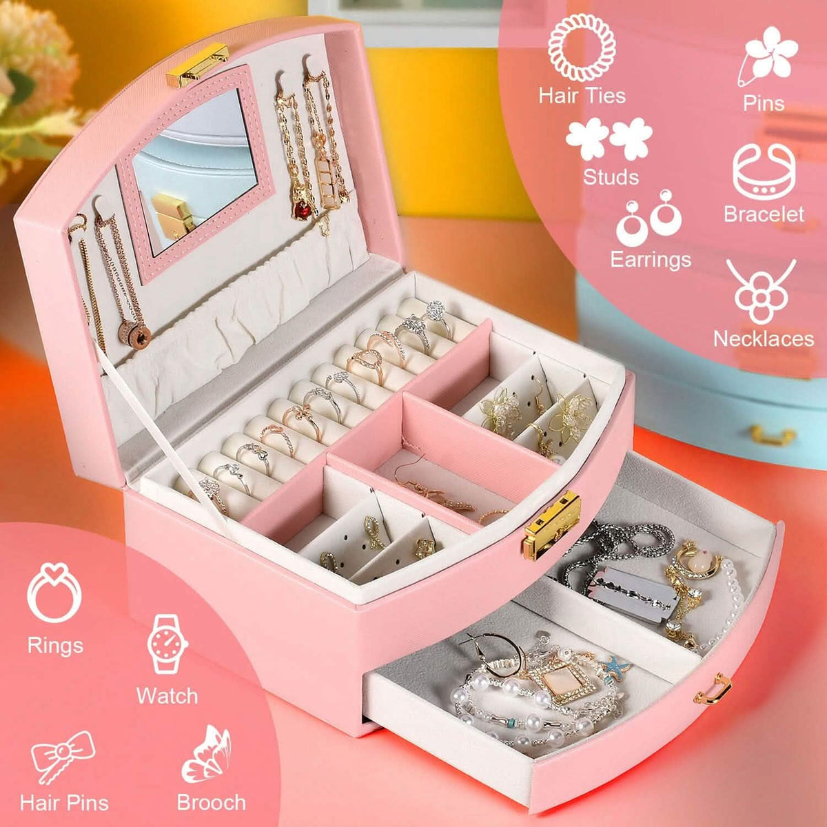 2-Layer Lockable Leather Jewelry Box 11