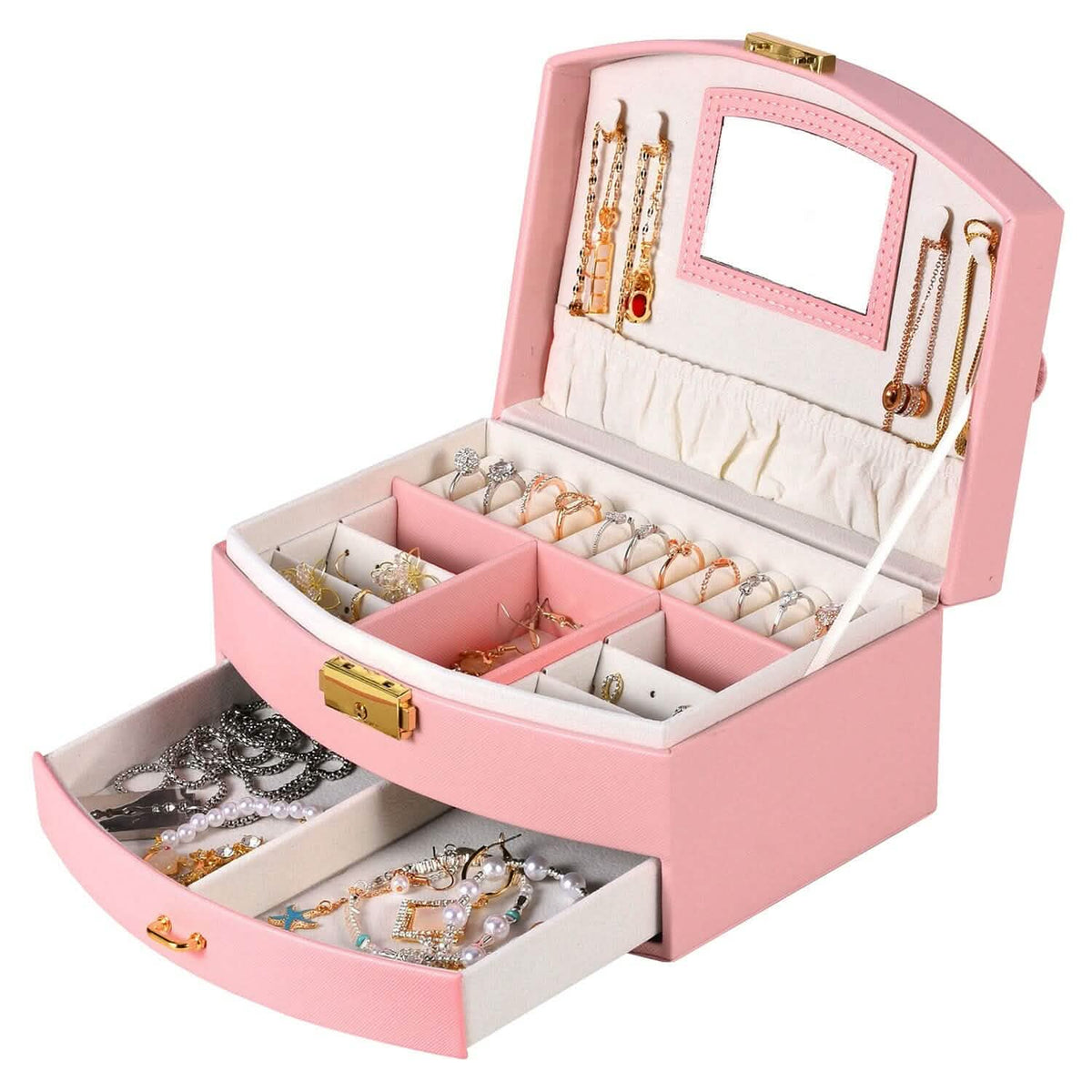 2-Layer Lockable Leather Jewelry Box 5