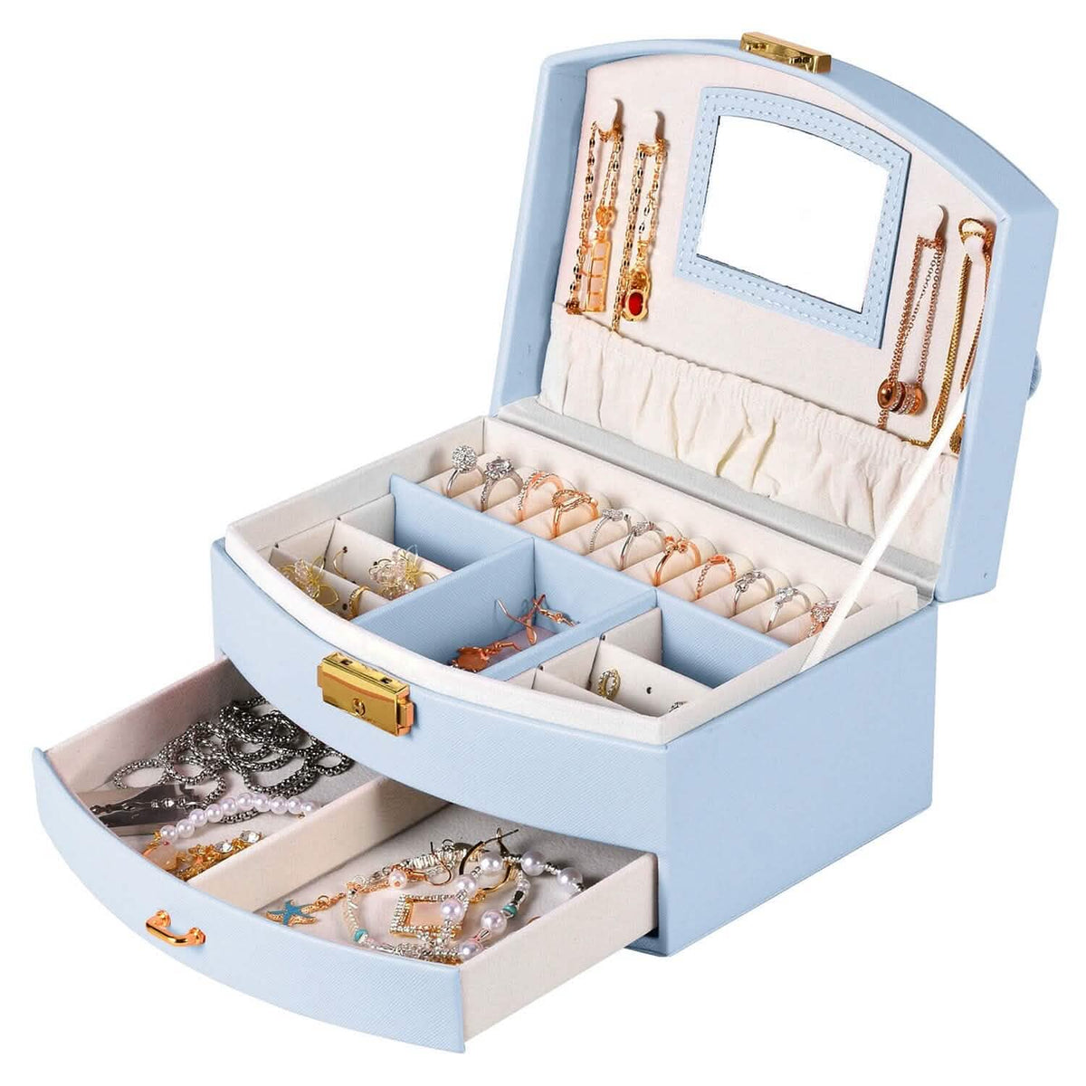 2-Layer Lockable Leather Jewelry Box 3