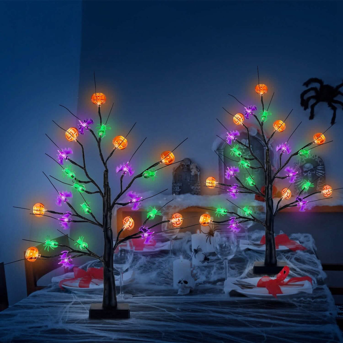 2-Pack: Lighted Halloween Trees with Timer and Adjustable Twigs 13