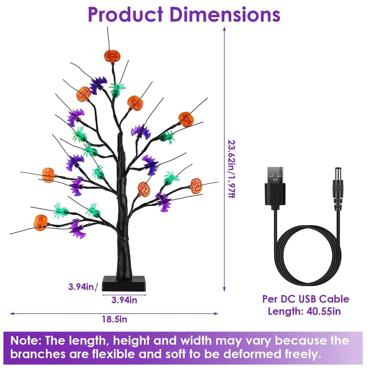 2-Pack: Lighted Halloween Trees with Timer and Adjustable Twigs 12