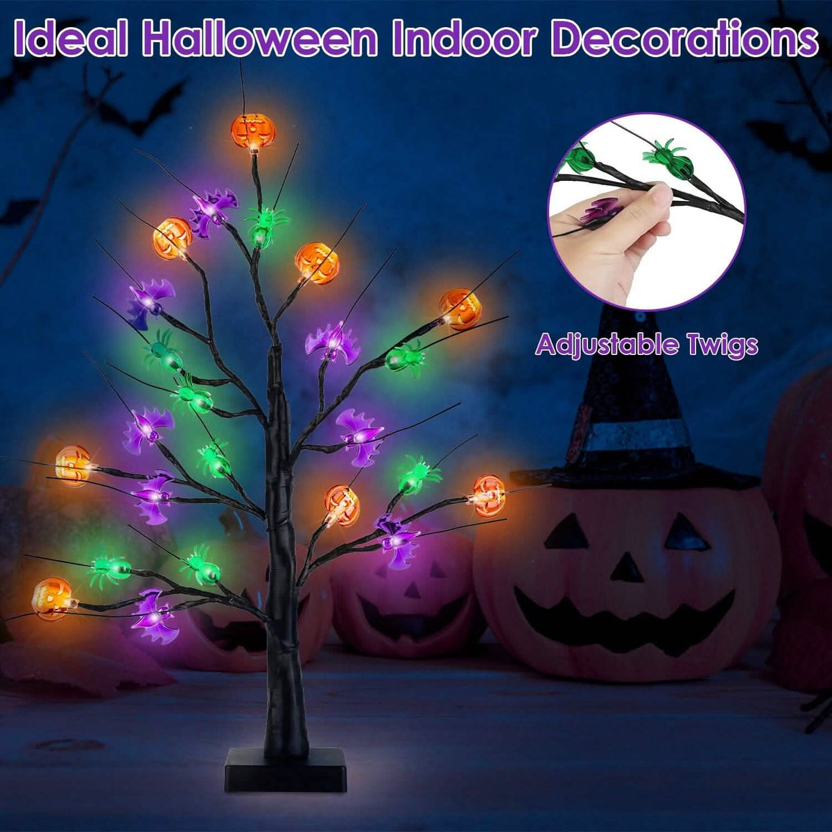 2-Pack: Lighted Halloween Trees with Timer and Adjustable Twigs 7
