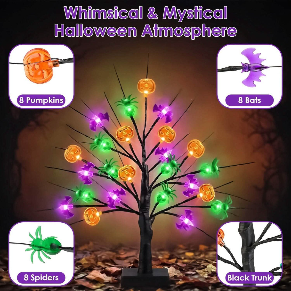 2-Pack: Lighted Halloween Trees with Timer and Adjustable Twigs 10