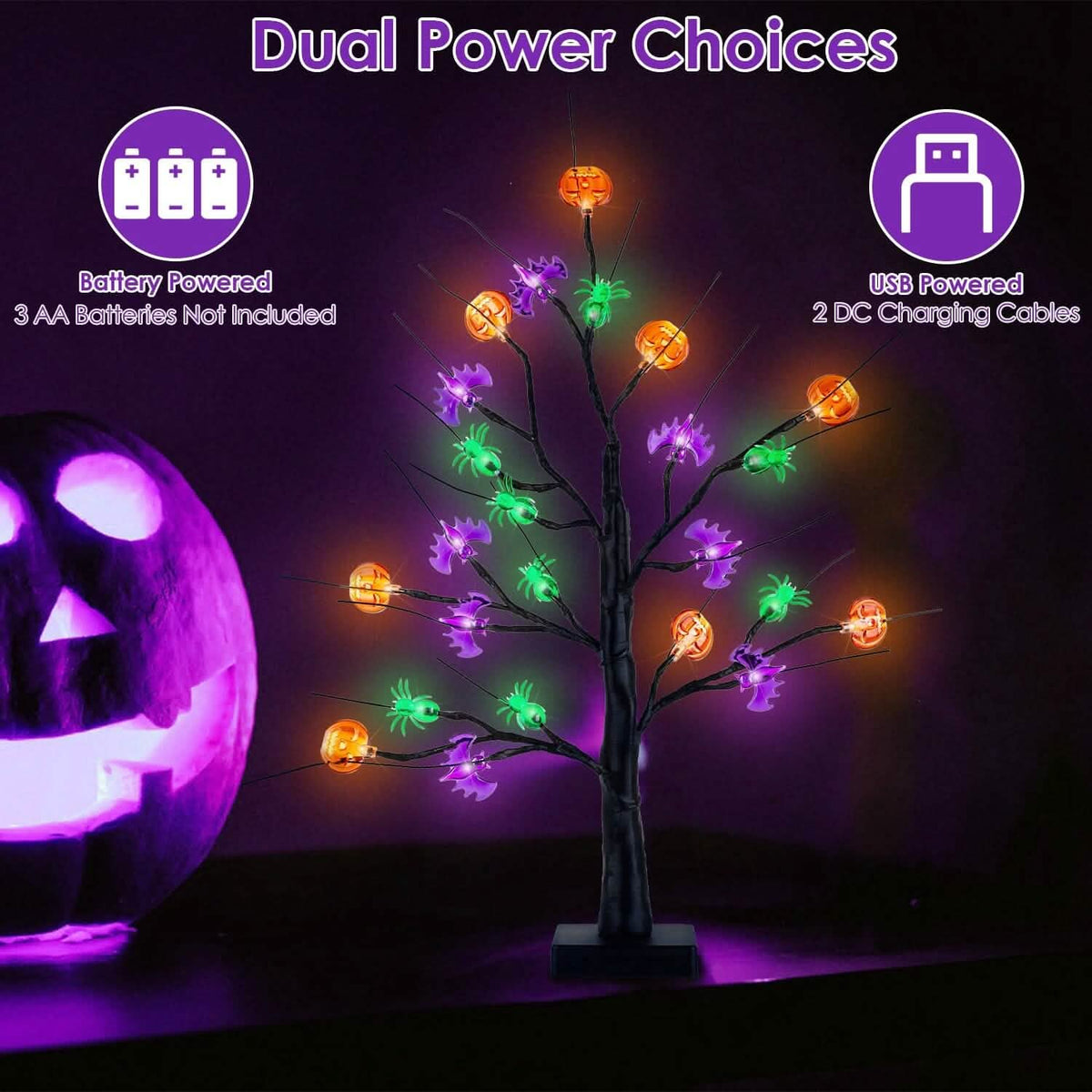 2-Pack: Lighted Halloween Trees with Timer and Adjustable Twigs 8