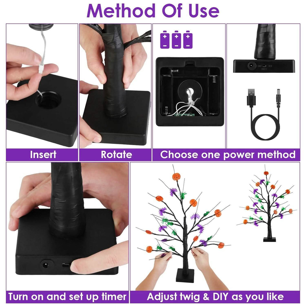 2-Pack: Lighted Halloween Trees with Timer and Adjustable Twigs 5