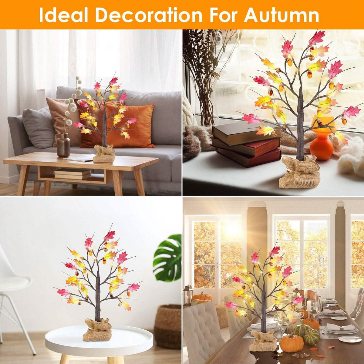 2-Pieces: 2FT Artificial Lighted Maple Tree with 24-Pieces Warm White LED Beads 7