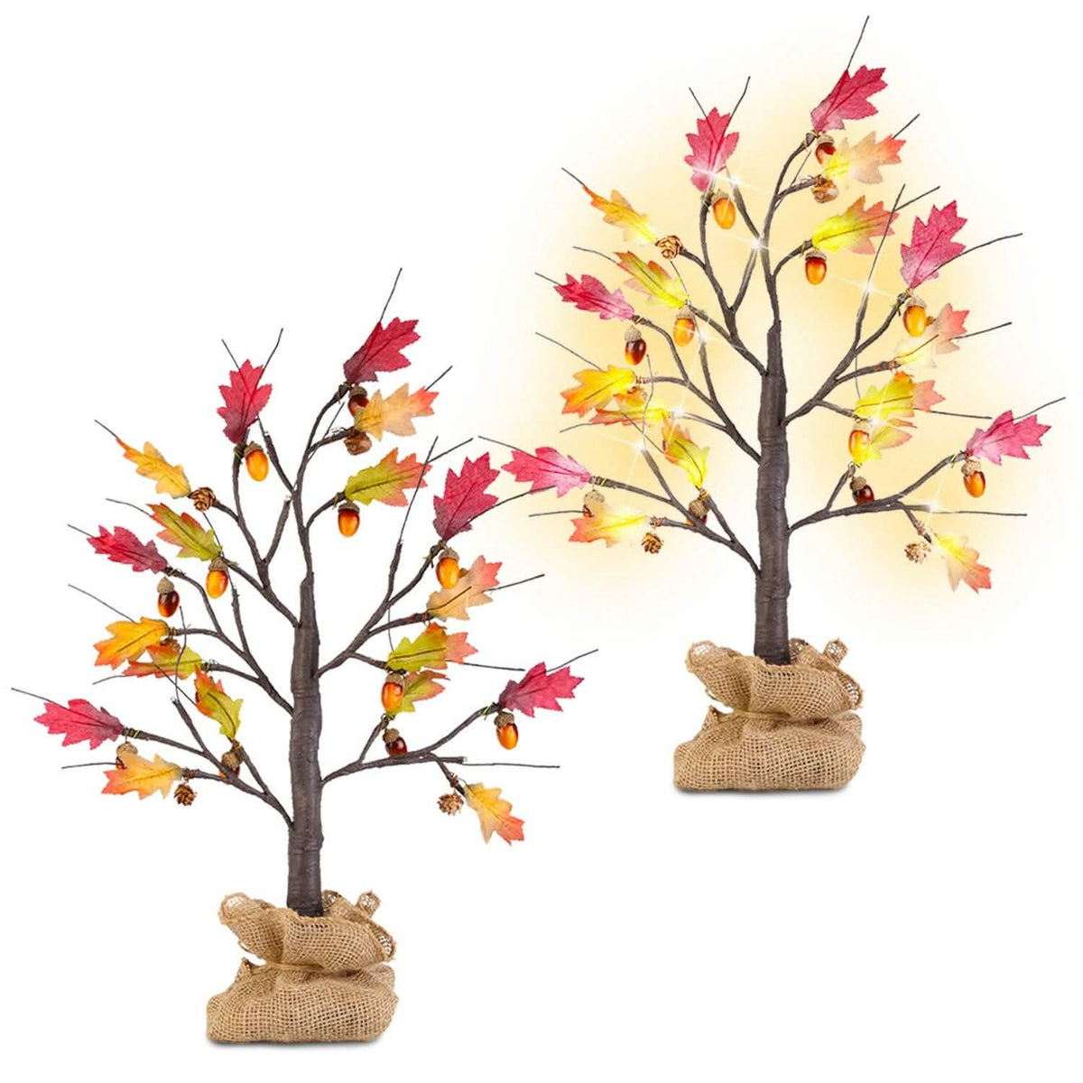 2-Pieces: 2FT Artificial Lighted Maple Tree with 24-Pieces Warm White LED Beads 3