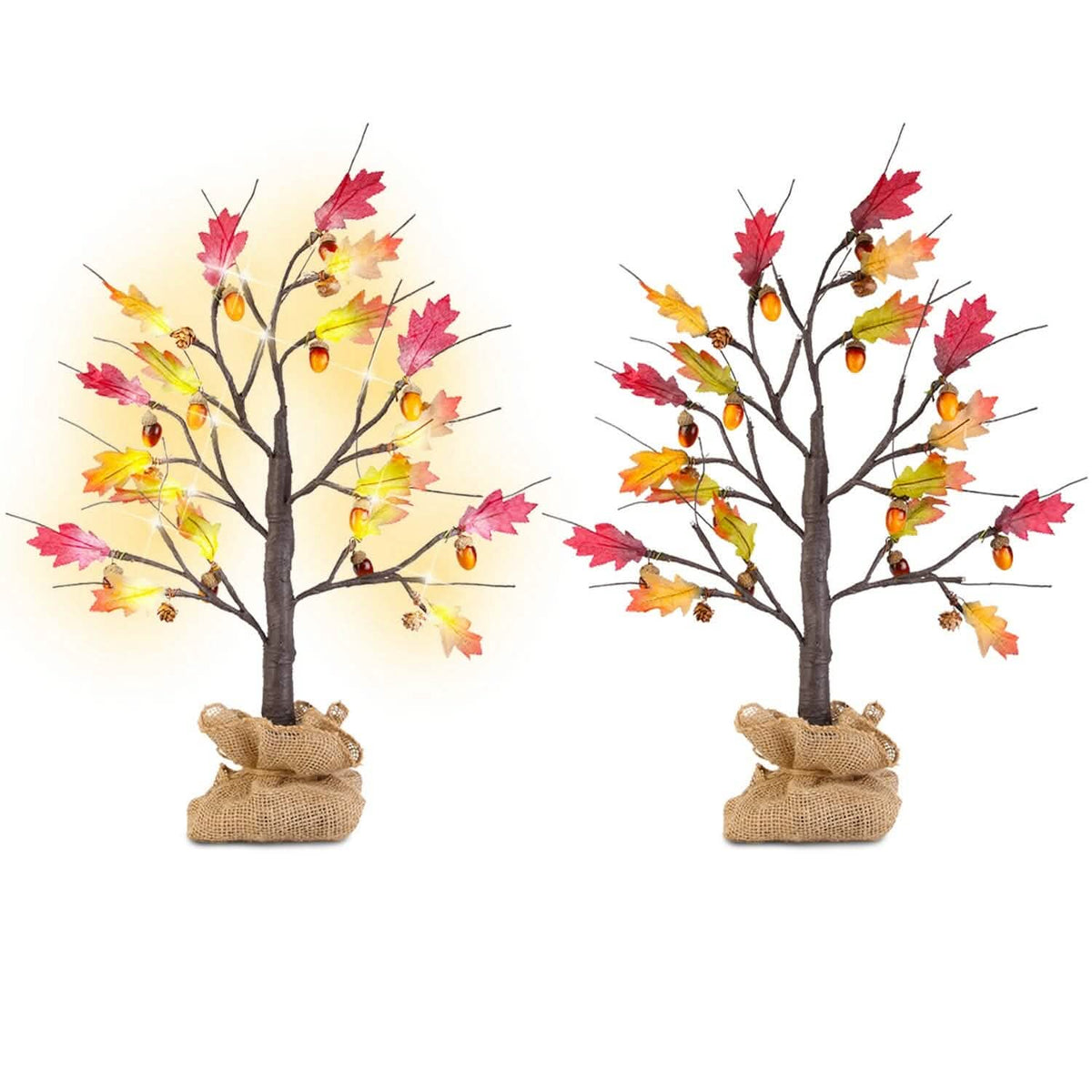 2-Pieces: 2FT Artificial Lighted Maple Tree with 24-Pieces Warm White LED Beads 2