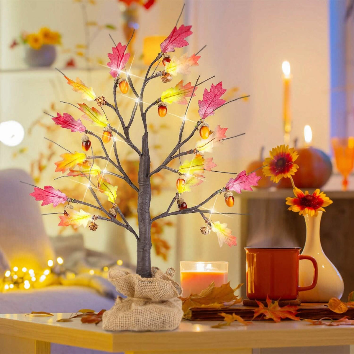 2-Pieces: 2FT Artificial Lighted Maple Tree with 24-Pieces Warm White LED Beads 1