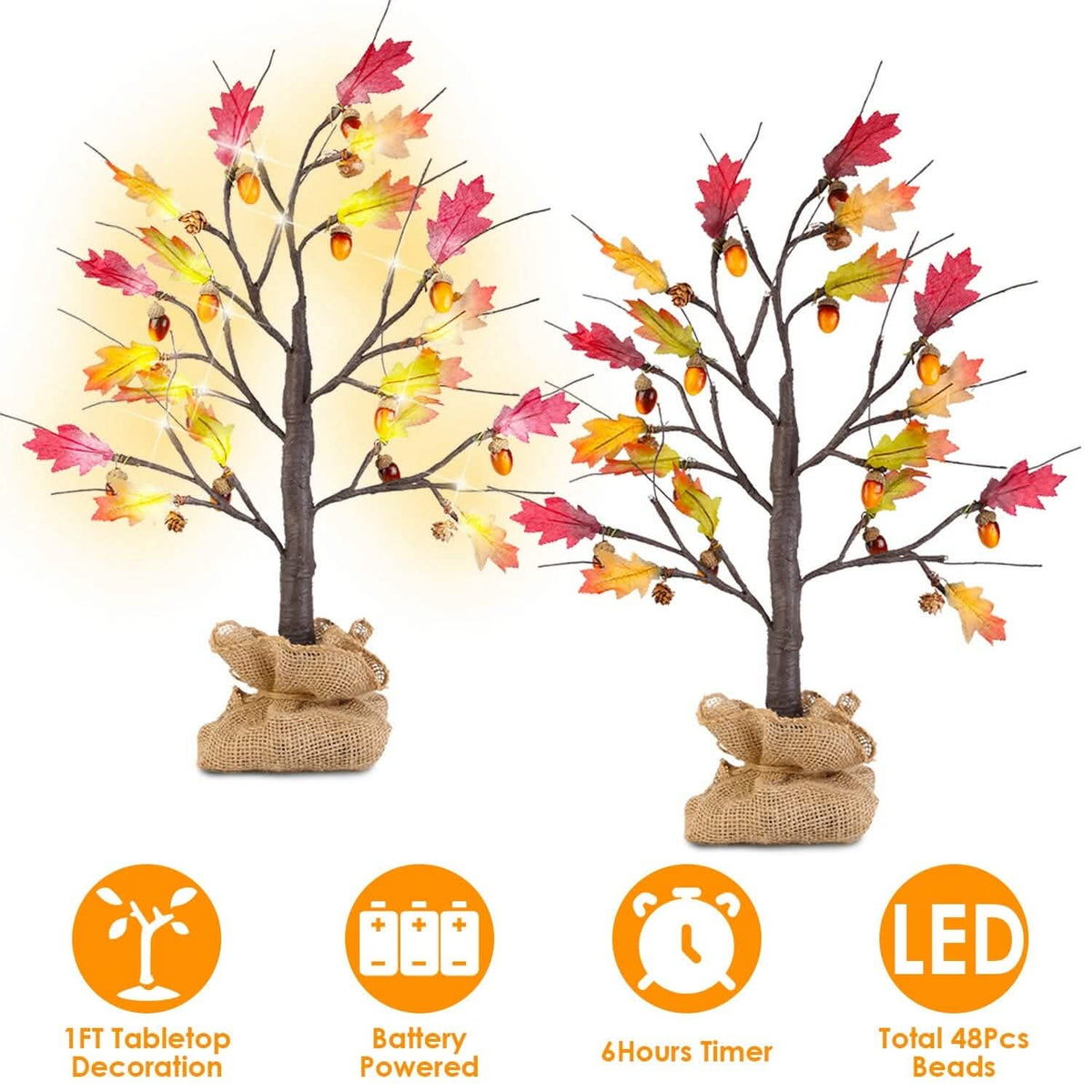 2-Pieces: 2FT Artificial Lighted Maple Tree with 24-Pieces Warm White LED Beads 5