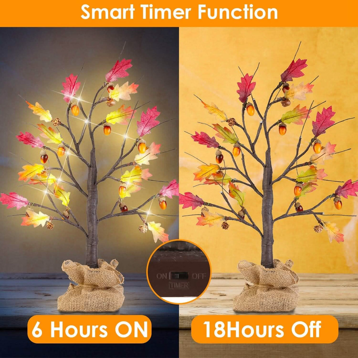 2-Pieces: 2FT Artificial Lighted Maple Tree with 24-Pieces Warm White LED Beads 9