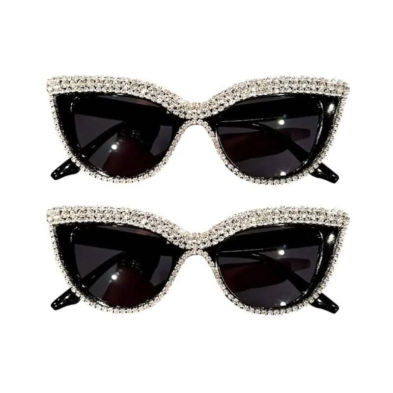 2-Pieces: Bling Rhinestone Cat Eye Sunglasses 2