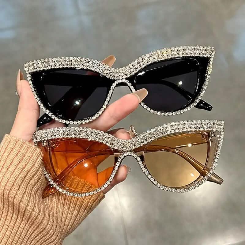 2-Pieces: Bling Rhinestone Cat Eye Sunglasses 1
