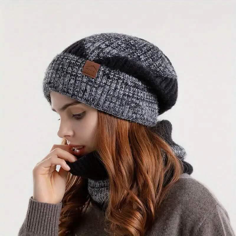 2-Pieces: Two-Tone Warm Knit Winter Hat 1