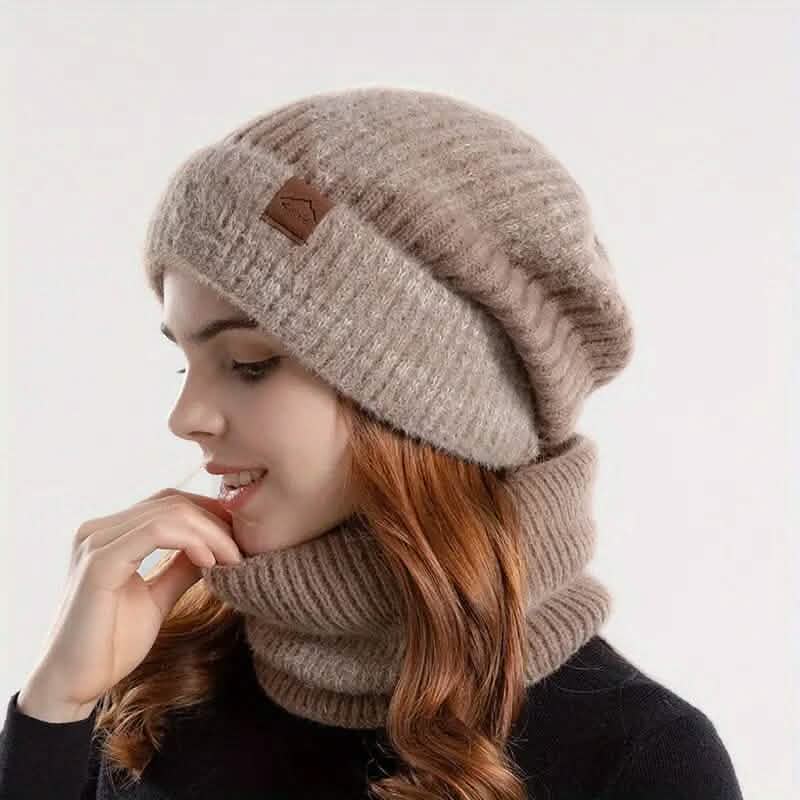 2-Pieces: Two-Tone Warm Knit Winter Hat 2